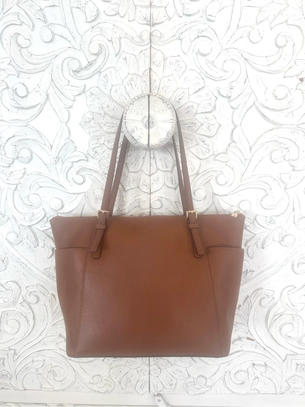 Michael Kors Cognac Brown Tote with Gold Charm